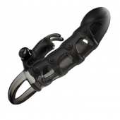 Черная закрытая насадка с подхватом мошонки и стимулятором клитора - 19,2 см. - Baile - во Владикавказе купить с доставкой