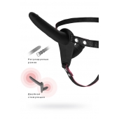 Черный страпон на ремнях с вагинальной пробкой - 15 см. - ToyFa - купить с доставкой во Владикавказе