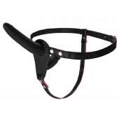 Черный страпон на ремнях с вагинальной пробкой - 15 см. - ToyFa - купить с доставкой во Владикавказе