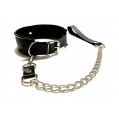 Черный ошейник с поводком из эко-кожи - БДСМ Арсенал - купить с доставкой во Владикавказе