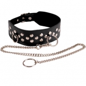 Кожаный чёрный ошейник с карабином и поводком - Sitabella - купить с доставкой во Владикавказе