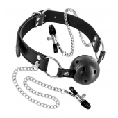 Жесткий шар-кляп с зажимами для сосков - Fetish Tentation - купить с доставкой во Владикавказе