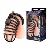 Черная металлическая клетка с замком Deluxe Chastity Cage - BlueLine - купить с доставкой во Владикавказе