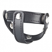 Кольцо на пенис с разделителем мошонки из искусственной кожи на клепках T-STYLE COCK RING - BlueLine - купить с доставкой во Владикавказе