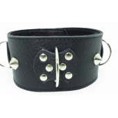 Черный кожаный ошейник с короткими шипами - БДСМ Арсенал - купить с доставкой во Владикавказе