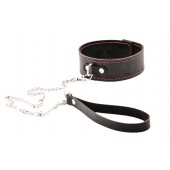 Черный широкий ошейник с красной строчкой и поводком - Crazy Handmade - купить с доставкой во Владикавказе