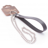Серебристый металлический поводок с кожаной черной ручкой - 80 см. - Crazy Handmade - купить с доставкой во Владикавказе