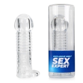 Прозрачная рельефная насадка-реалистик с петлей для мошонки - 13,5 см. - Sex Expert - во Владикавказе купить с доставкой