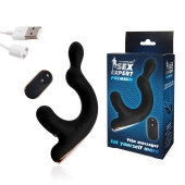 Черный анальный вибромассажёр с отростком для стимуляции мошонки - 18 см. - Sex Expert - во Владикавказе купить с доставкой