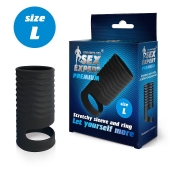 Черная открытая насадка на пенис с кольцом для мошонки L-size - 8,5 см. - Sex Expert - во Владикавказе купить с доставкой