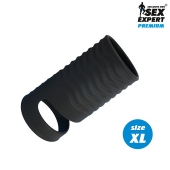 Черная открытая насадка на пенис с кольцом для мошонки XL-size - 8,9 см. - Sex Expert - во Владикавказе купить с доставкой