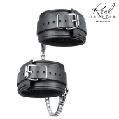 Черные кожаные оковы на цепочке с карабинами - Notabu - купить с доставкой во Владикавказе