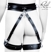 Черный кожаный пояс с гартерами - L-XL - Notabu - купить с доставкой во Владикавказе