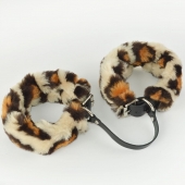 Черные кожаные оковы со съемной леопардовой опушкой - Sitabella - купить с доставкой во Владикавказе