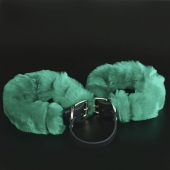 Черные кожаные оковы со съемной зеленой опушкой - Sitabella - купить с доставкой во Владикавказе