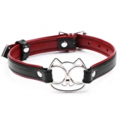 Черно-красный ошейник с мордочкой кошечки - Notabu - купить с доставкой во Владикавказе