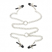 Серебристые зажимы для сосков и половых губ на тонкой цепочке - Notabu - купить с доставкой во Владикавказе