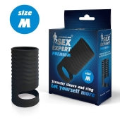 Черная открытая насадка на пенис с кольцом для мошонки size M - 7,9 см. - Sex Expert - во Владикавказе купить с доставкой