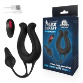 Черная вибронасадка Sex Expert с анальной втулкой - Sex Expert - во Владикавказе купить с доставкой