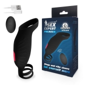 Черная насадка на пенис с вибрацией Sex Expert - 15,4 см. - Sex Expert - во Владикавказе купить с доставкой