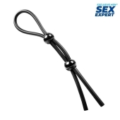 Черное силиконовое лассо с двумя шариками для утяжки - Sex Expert - во Владикавказе купить с доставкой