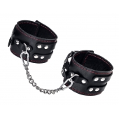 Черные кожаные оковы с двумя ремнями и контрастной строчкой - Pecado - купить с доставкой во Владикавказе