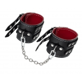 Черные кожаные оковы с двумя ремнями и красной подкладкой - Pecado - купить с доставкой во Владикавказе