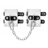 Бело-черные наручники с двумя ремешками и люверсами - Pecado - купить с доставкой во Владикавказе