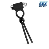 Черное эрекционное кольцо-лассо с вибрацией - Sex Expert - во Владикавказе купить с доставкой