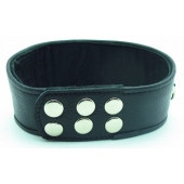 Чёрный кожаный ошейник с полукольцами и клёпками - БДСМ Арсенал - купить с доставкой во Владикавказе