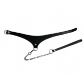 Черный кожаный ошейник Black Phoenix с поводком - БДСМ Арсенал - купить с доставкой во Владикавказе