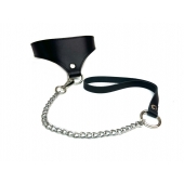 Черный кожаный ошейник Black Phoenix с поводком - БДСМ Арсенал - купить с доставкой во Владикавказе