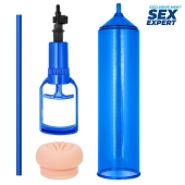 Синяя вакуумная помпа с реалистичной вставкой - Sex Expert - во Владикавказе купить с доставкой