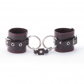 Черные однослойные кожаные наручники с контрастной строчкой - Crazy Handmade - купить с доставкой во Владикавказе