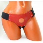 Красные кожаные трусики для страпона - БДСМ Арсенал - купить с доставкой во Владикавказе