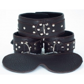 Набор БДСМ-аксессуаров из мягкой кожи черного цвета - БДСМ Арсенал - купить с доставкой во Владикавказе