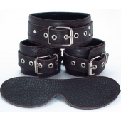 Набор БДСМ-аксессуаров из мягкой кожи черного цвета - БДСМ Арсенал - купить с доставкой во Владикавказе