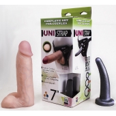 Страпон-унисекс с двумя насадками UNI strap 7  Harness - 19 и 16 см. - LOVETOY (А-Полимер) - купить с доставкой во Владикавказе