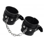 Черные однослойные наручники из натуральной кожи с цепочкой - Pecado - купить с доставкой во Владикавказе