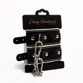 Черные скругленные наручники с мягкой бежевой подкладкой - Crazy Handmade - купить с доставкой во Владикавказе