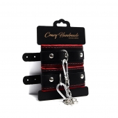 Черные наручники с красной подкладкой, строчками и скругленными ремешками - Crazy Handmade - купить с доставкой во Владикавказе
