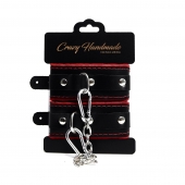 Черные наручники с красной подкладкой, строчками и скругленными ремешками - Crazy Handmade - купить с доставкой во Владикавказе