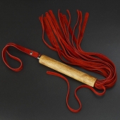 Красная велюровая плеть с деревянной рукоятью - 44 см. - Sitabella - купить с доставкой во Владикавказе