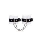 Бело-черные кожаные наручники с одним ремешком с люверсами - Pecado - купить с доставкой во Владикавказе