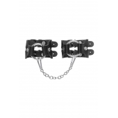 Черные кожаные наручники-браслеты из двух ремешков - Pecado - купить с доставкой во Владикавказе