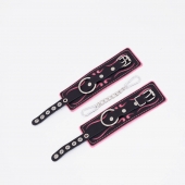 Черно-розовые кожаные наручники с розовой строчкой - Crazy Handmade - купить с доставкой во Владикавказе