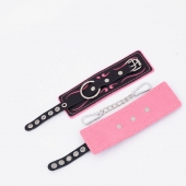 Черно-розовые кожаные наручники с розовой строчкой - Crazy Handmade - купить с доставкой во Владикавказе