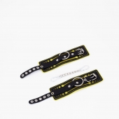 Черно-желтые кожаные наручники с жёлтой строчкой - Crazy Handmade - купить с доставкой во Владикавказе