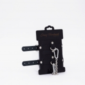 Черные кожаные оковы с хромированной фурнитурой - Crazy Handmade - купить с доставкой во Владикавказе