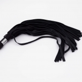 Черный кожаный флоггер со стальной ручкой - 45 см. - Crazy Handmade - купить с доставкой во Владикавказе